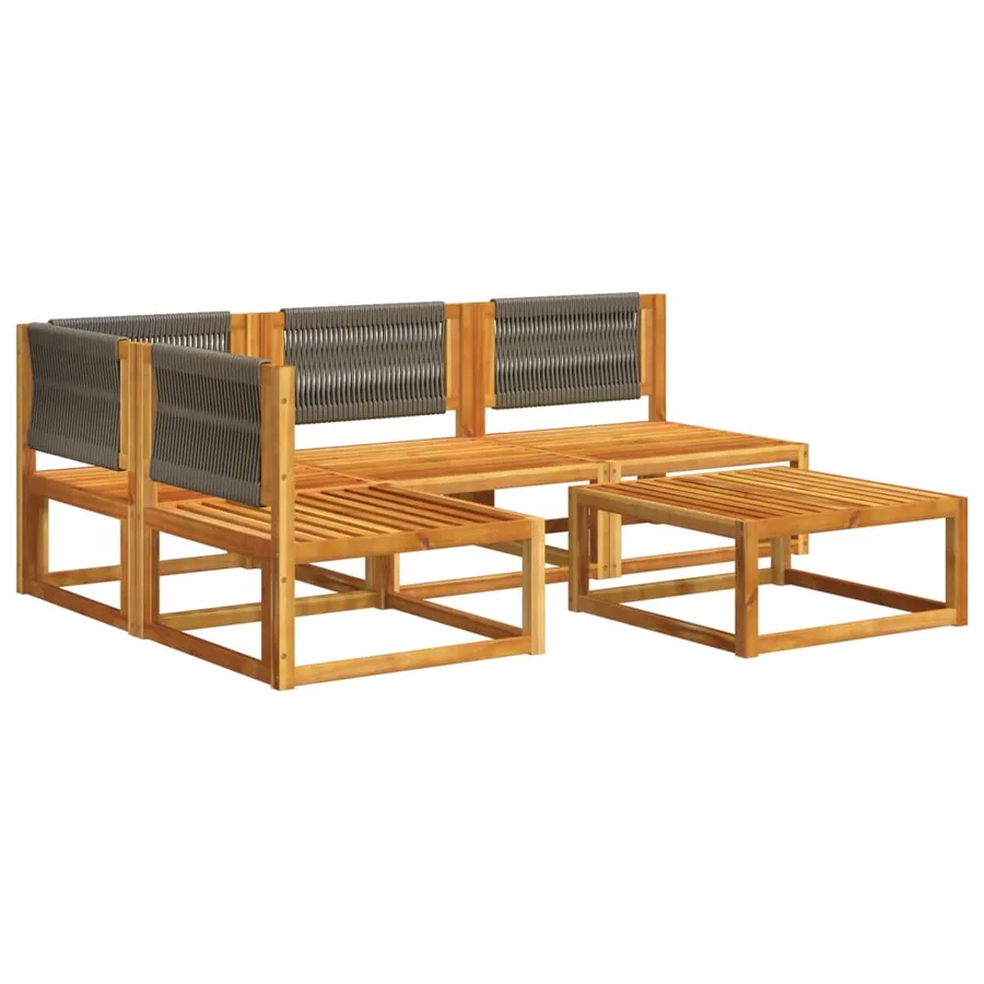 Ensemble de canapés de jardin 5 pièces avec coussins en bois d'acacia et corde - 3