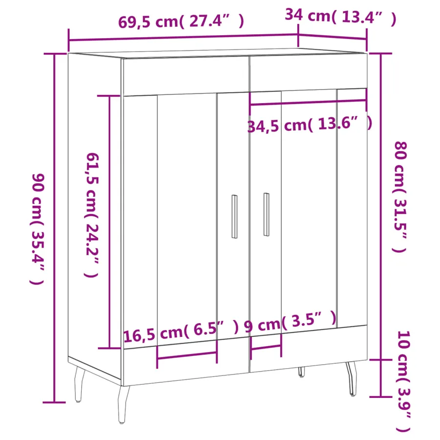 Buffet chêne sonoma 69,5x34x90 cm bois d'ingénierie - 12