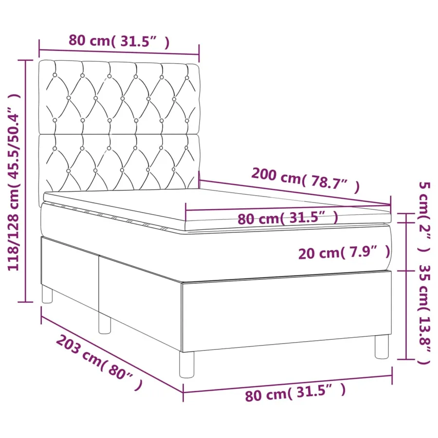 Sommier à lattes de lit et matelas et LED Bleu 80x200cm Tissu - 8