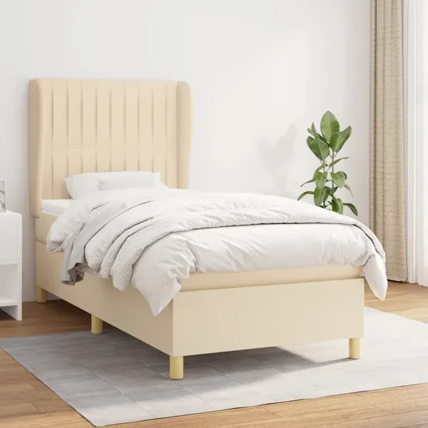 Sommier à lattes de lit et matelas Crème 90x190 cm Tissu