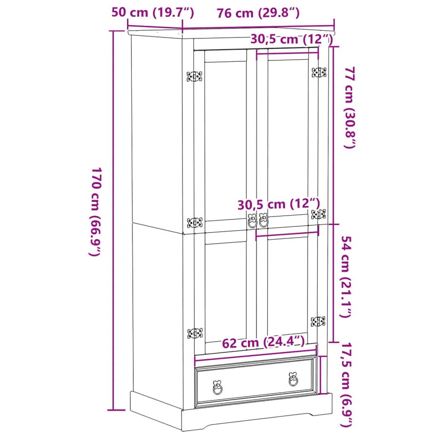 Garde-robe Corona 76x50x170 cm bois de pin massif - 9