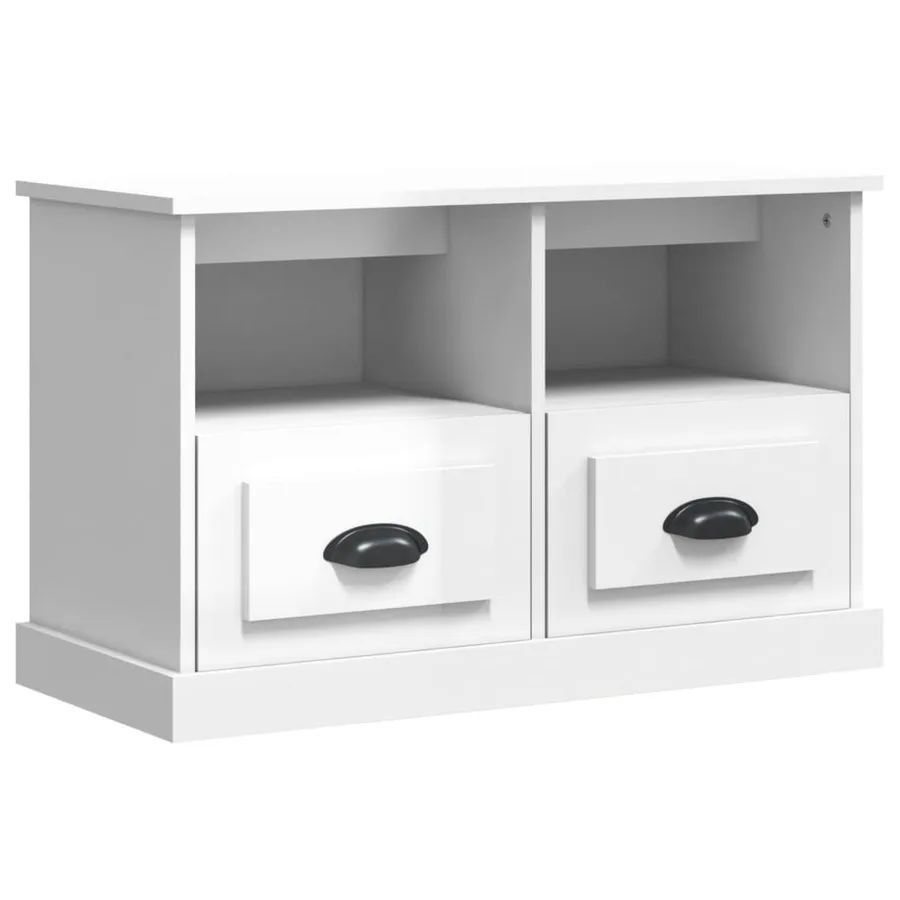 Meuble TV blanc brillant 80x35x50 cm bois d'ingénierie - 2
