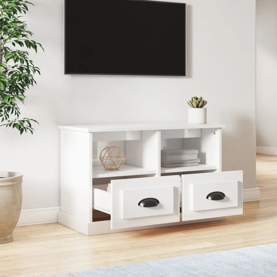 Meuble TV blanc brillant 80x35x50 cm bois d'ingénierie - 3