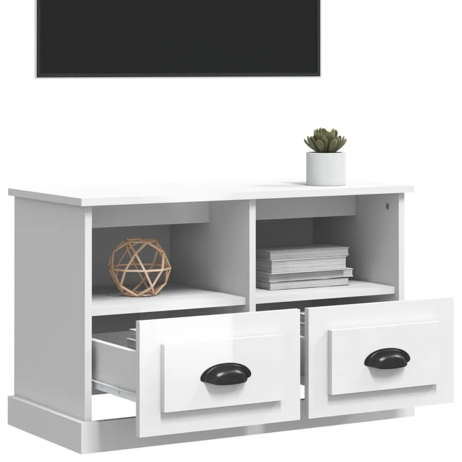 Meuble TV blanc brillant 80x35x50 cm bois d'ingénierie - 4