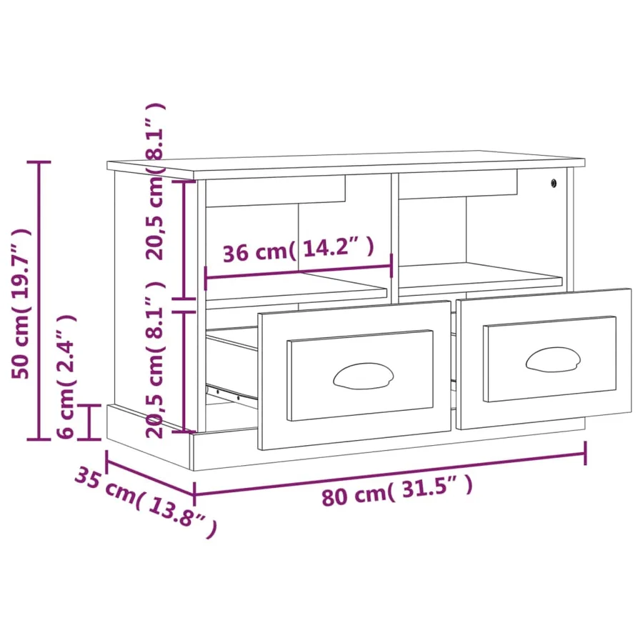Meuble TV blanc brillant 80x35x50 cm bois d'ingénierie - 9