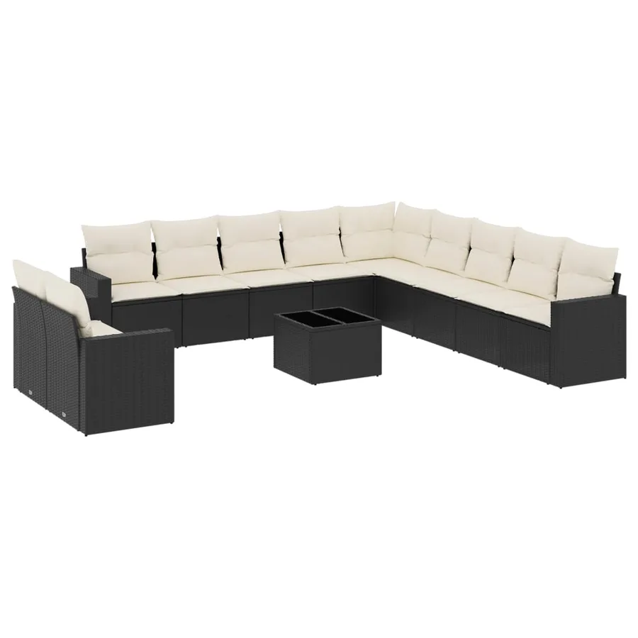 Salon de jardin 12 pcs avec coussins noir résine tressée - 2