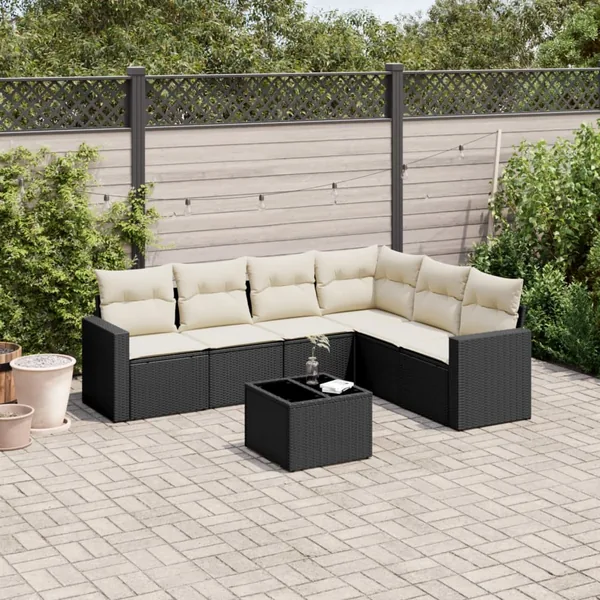 Salon de jardin 7 pcs avec coussins noir résine tressée 62 x 62 x 69 cm - 60,0 kg