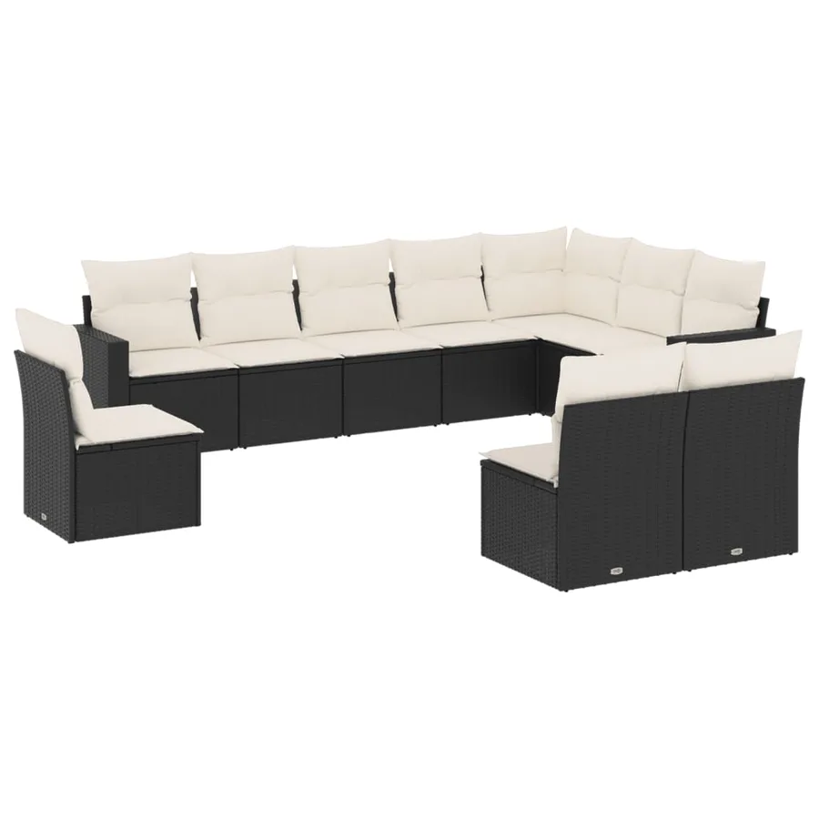 Salon de jardin 10 pcs avec coussins noir résine tressée - 2