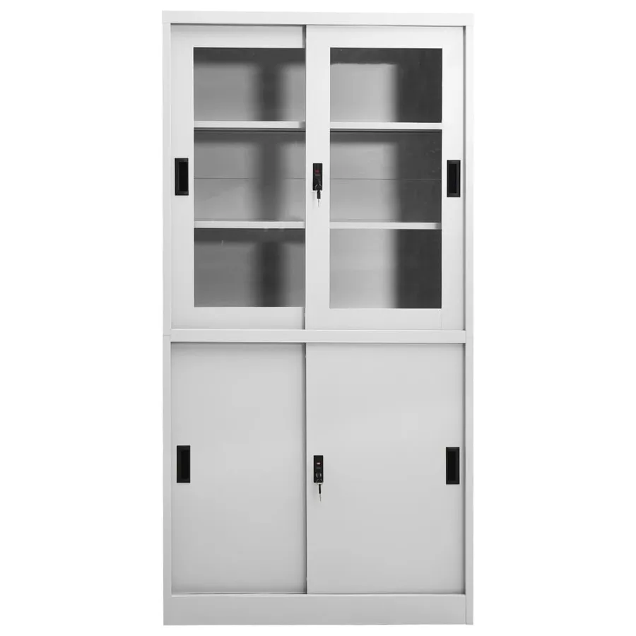 Armoire à bureau porte coulissante Gris clair 90x40x180cm Acier - 2