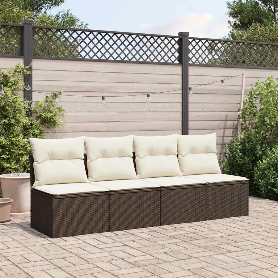 Canapé de jardin avec coussins 4 places marron résine tressée - 3