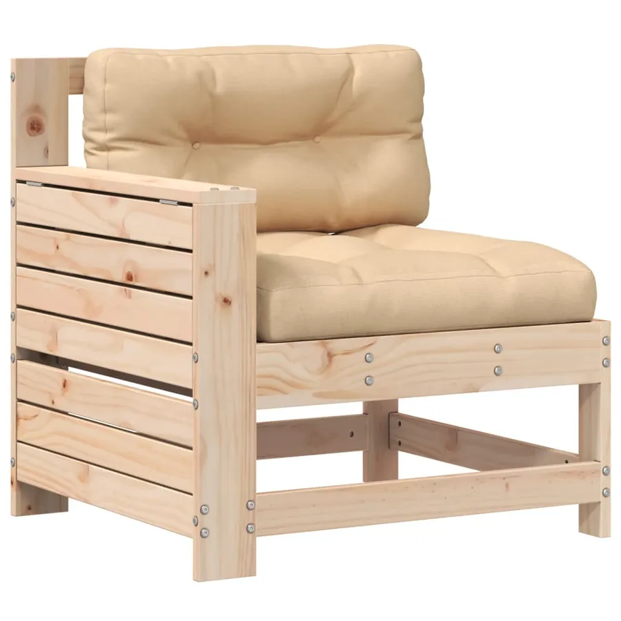 Canapé de jardin accoudoir avec coussin bois massif de pin - 2