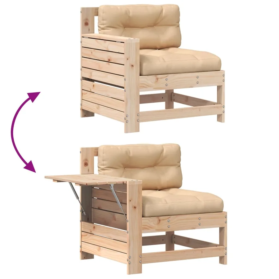 Canapé de jardin accoudoir avec coussin bois massif de pin - 7