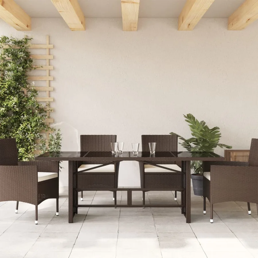 Table de jardin dessus en verre marron 190x80x74 cm - 3