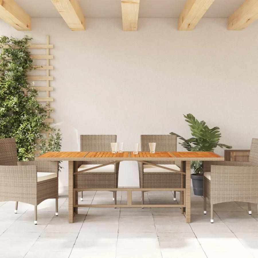 Table de jardin avec dessus en bois d'acacia beige 190x80x74 cm - 3