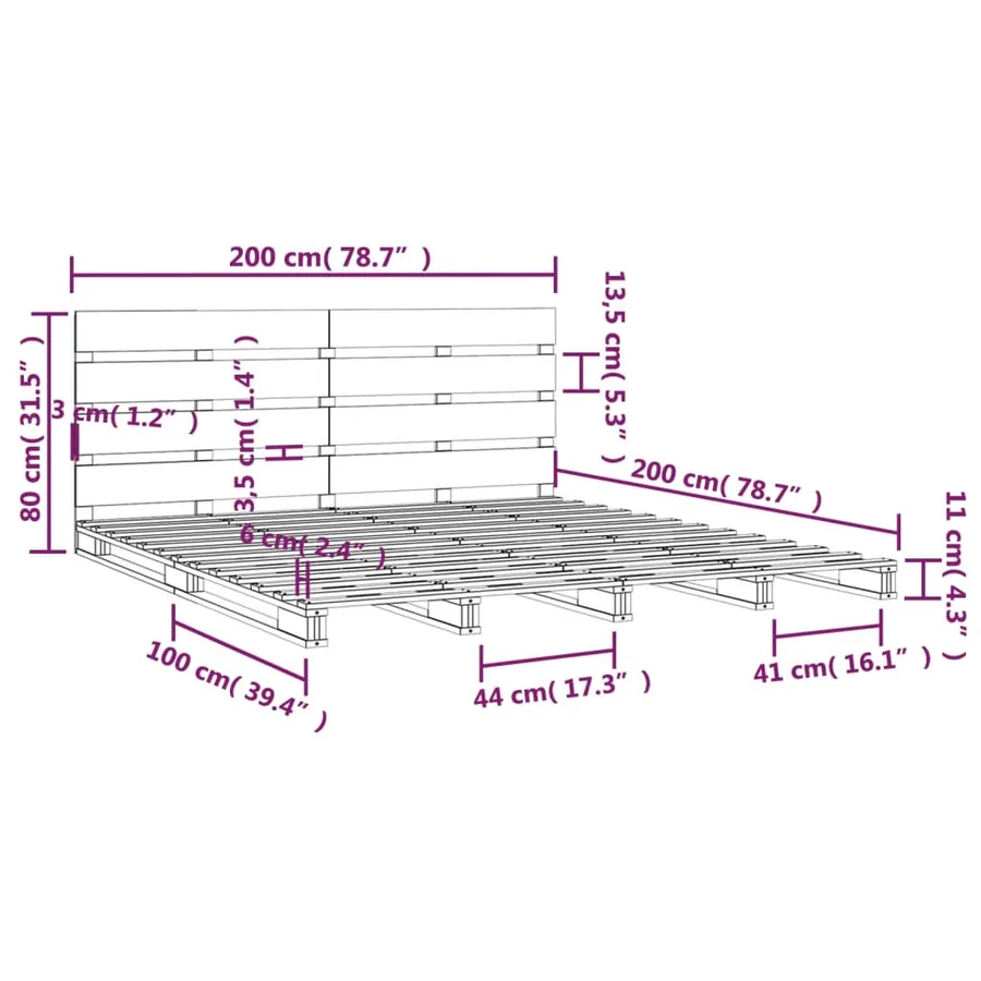 Cadre de lit sans matelas blanc 200x200 cm bois massif de pin - 12
