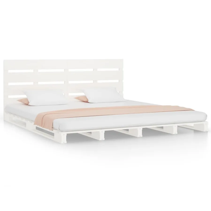 Cadre de lit sans matelas blanc 200x200 cm bois massif de pin - 2