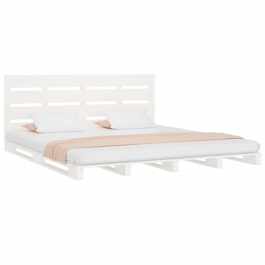 Cadre de lit sans matelas blanc 200x200 cm bois massif de pin - 4