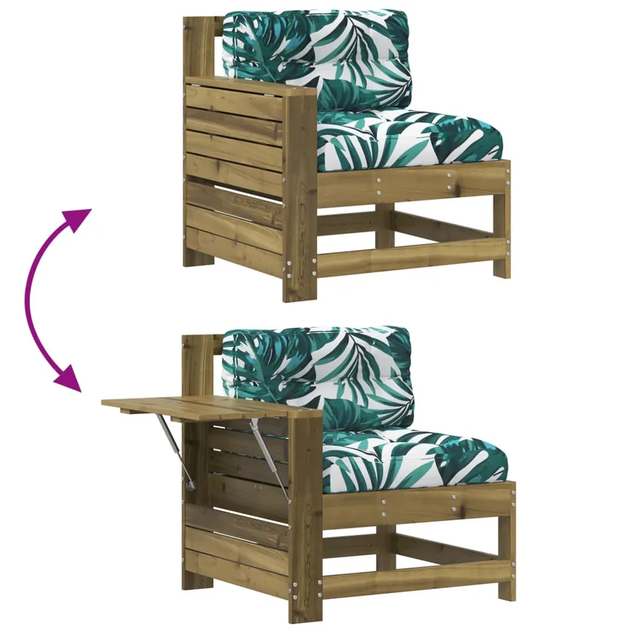 Canapé de jardin accoudoir avec coussin bois de pin imprégné - 7