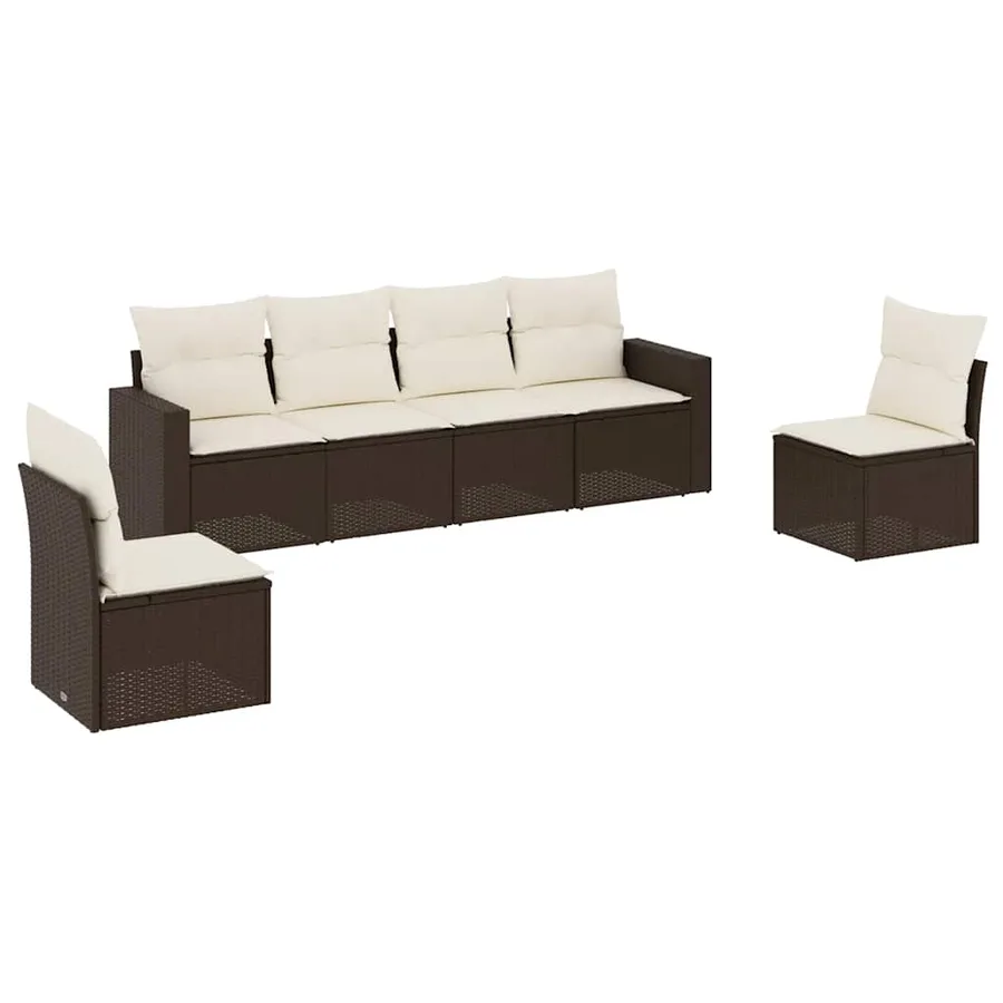 Salon de jardin avec coussins 6 pcs marron résine tressée - 2