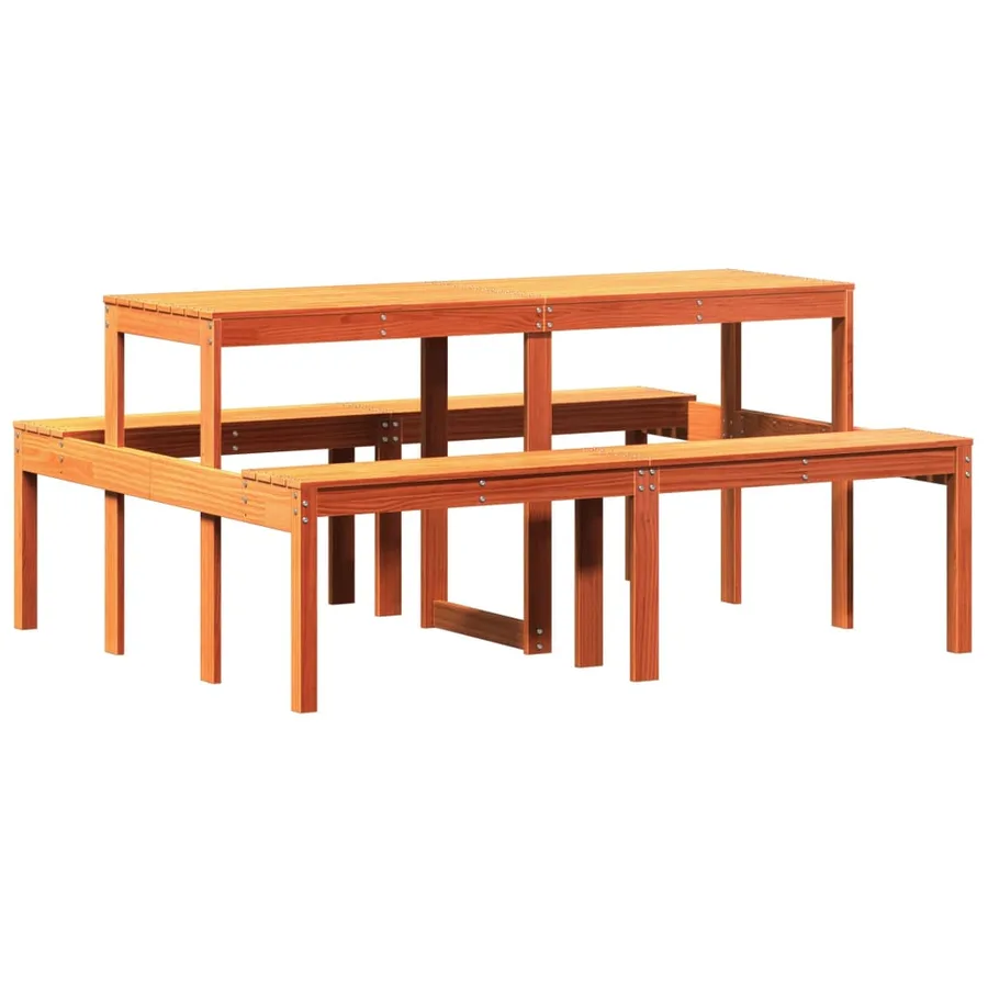 Table de pique-nique cire marron 160x134x75 cm bois massif pin - 2