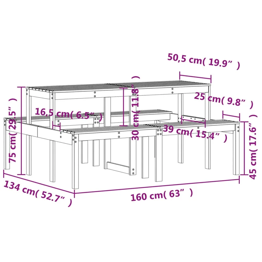 Table de pique-nique cire marron 160x134x75 cm bois massif pin - 9