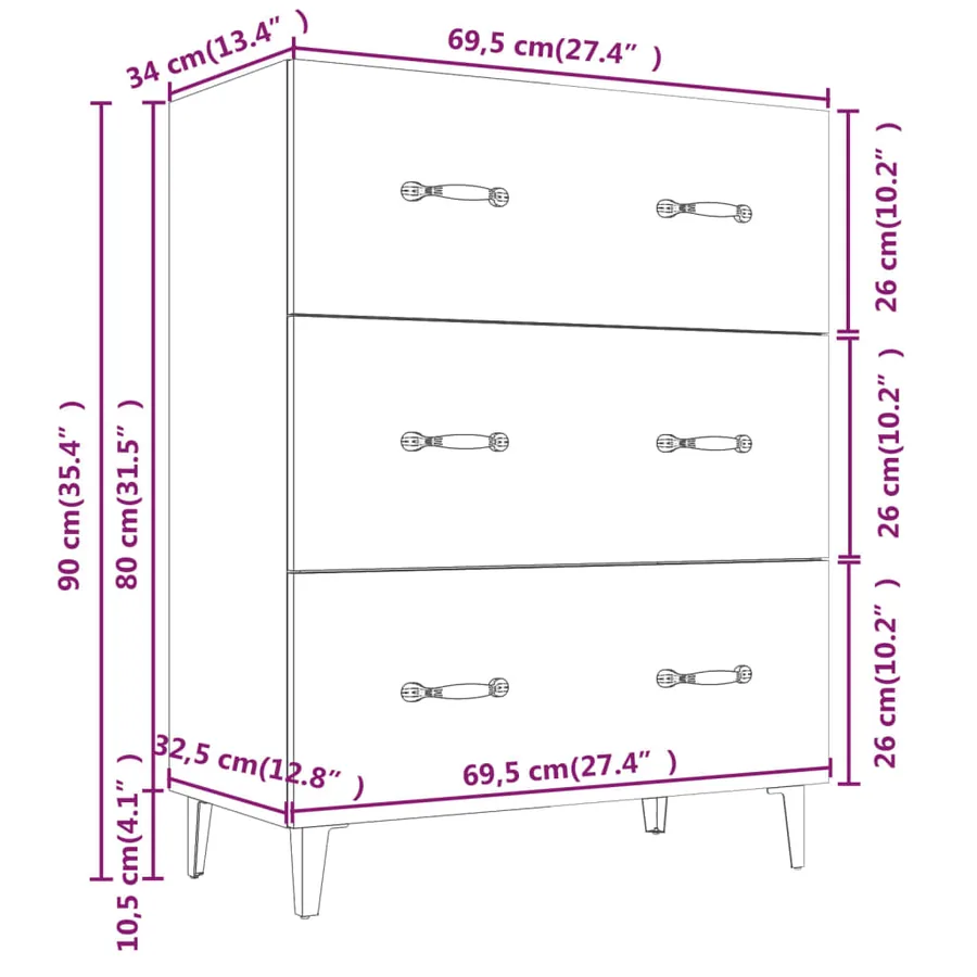 Buffet chêne fumé 69,5x34x90 cm bois d'ingénierie - 8