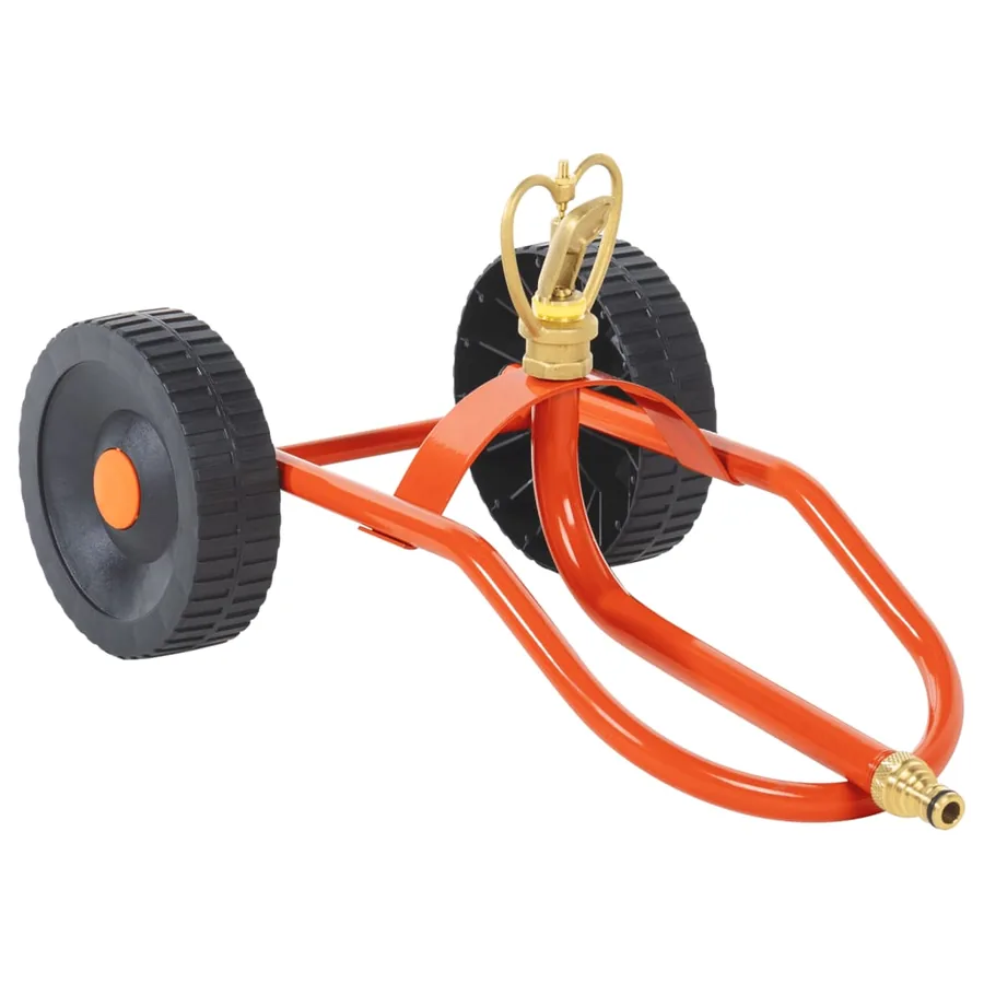 Traîneau d’arrosage sur roues avec tête rotative en acier rouge