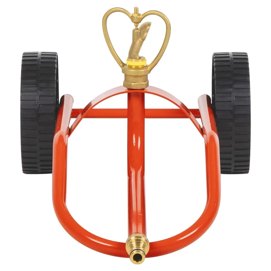 Traîneau d’arrosage sur roues avec tête rotative en acier rouge - 2