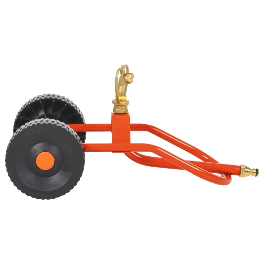 Traîneau d’arrosage sur roues avec tête rotative en acier rouge - 3