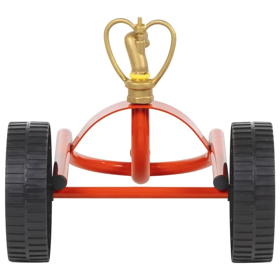 Traîneau d’arrosage sur roues avec tête rotative en acier rouge - 4