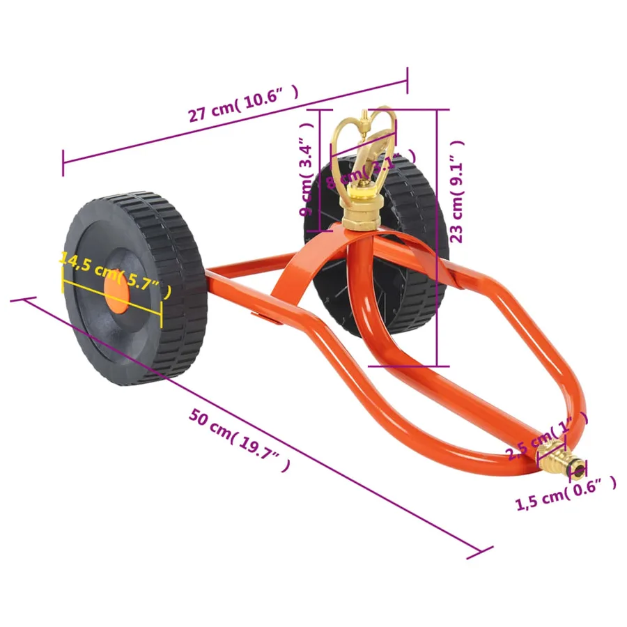Traîneau d’arrosage sur roues avec tête rotative en acier rouge - 8