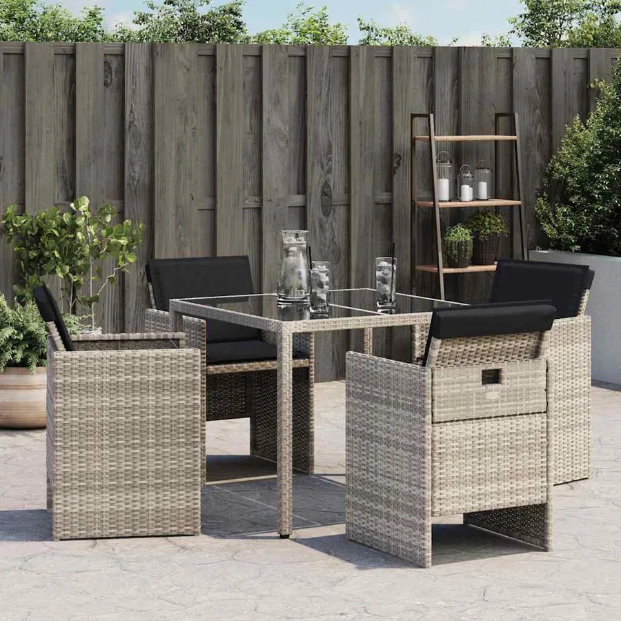 Chaises de jardin avec coussins lot de 4 gris clair poly rotin - 3