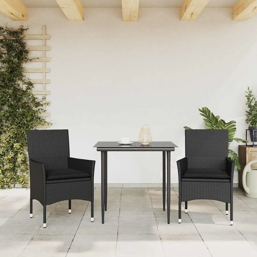 Chaises de jardin avec coussins lot de 2 noir résine tressée - 3