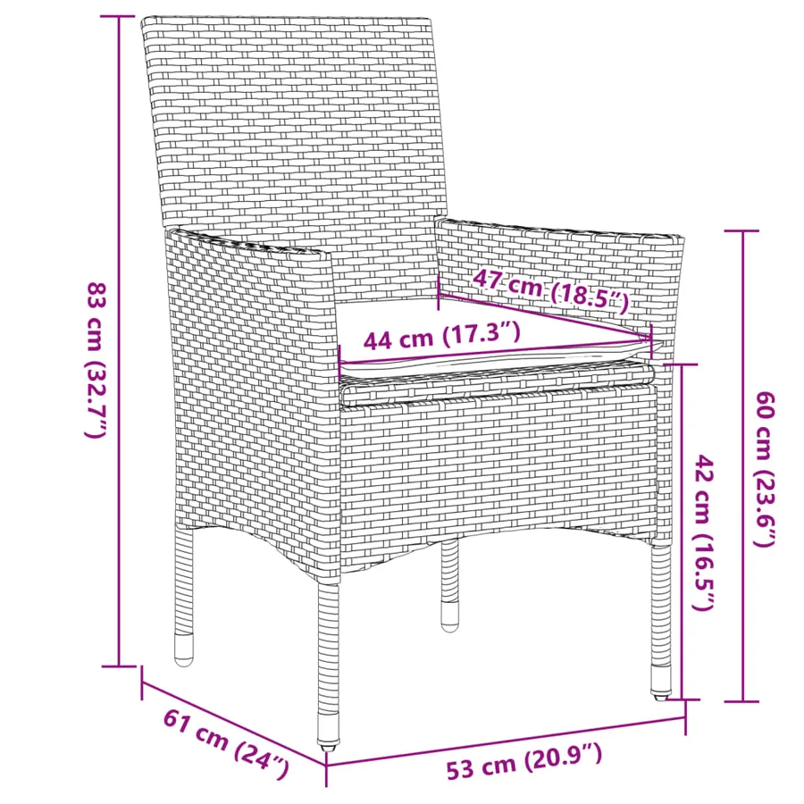 Ensemble à manger de jardin et coussins 3 pcs noir rotin acacia - 8