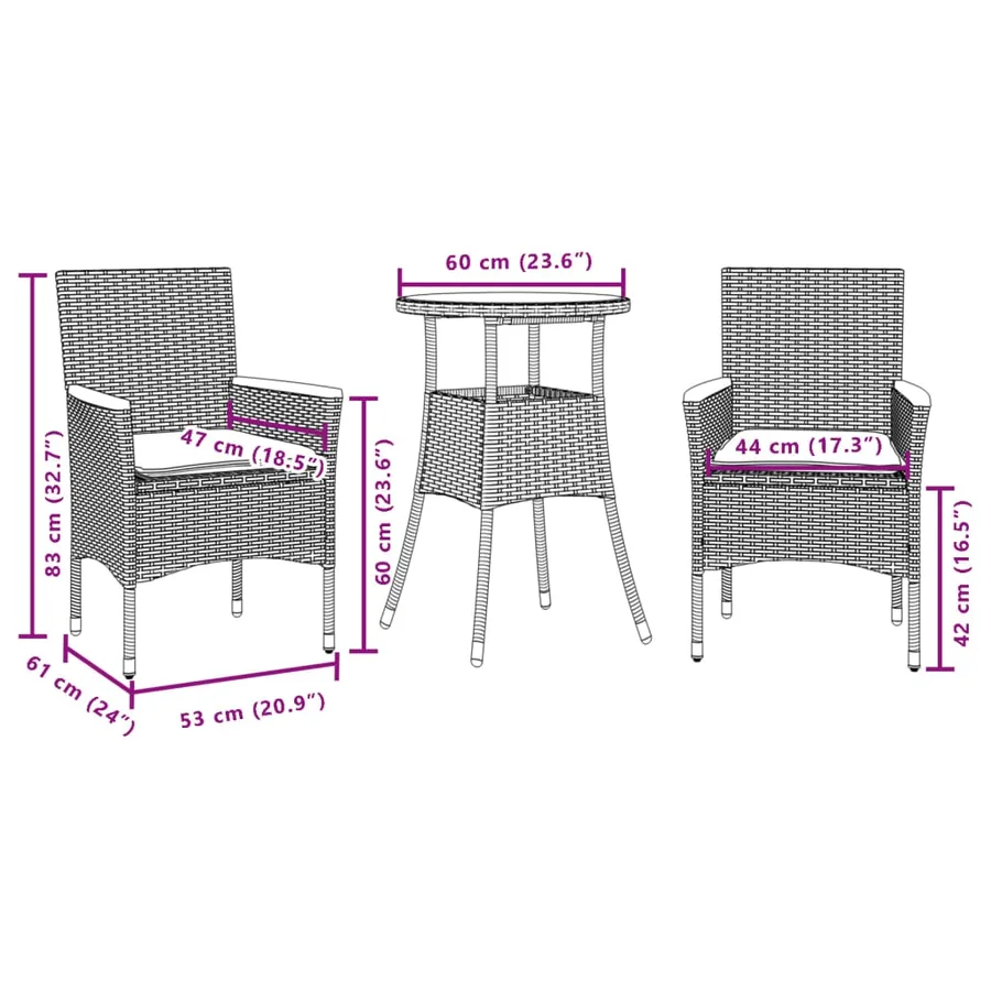 Ensemble à manger de jardin et coussins 3 pcs beige rotin verre - 7