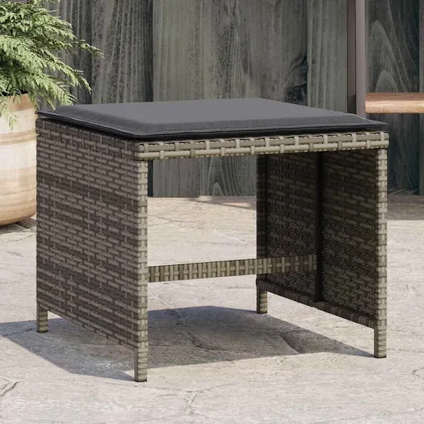 Tabourets de jardin et coussins lot de 4 gris 41x41x36 cm rotin