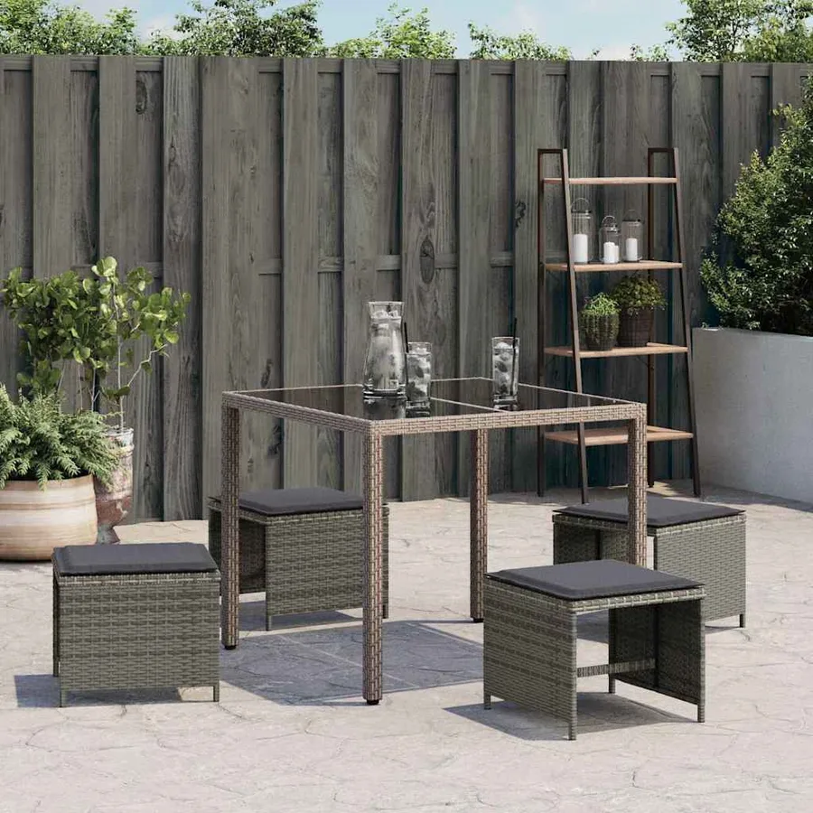 Tabourets de jardin et coussins lot de 4 gris 41x41x36 cm rotin - 3