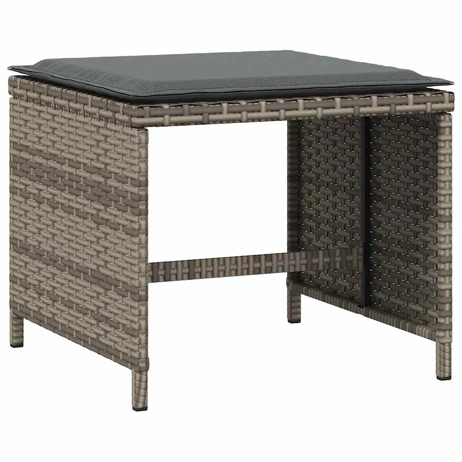Tabourets de jardin et coussins lot de 4 gris 41x41x36 cm rotin - 4