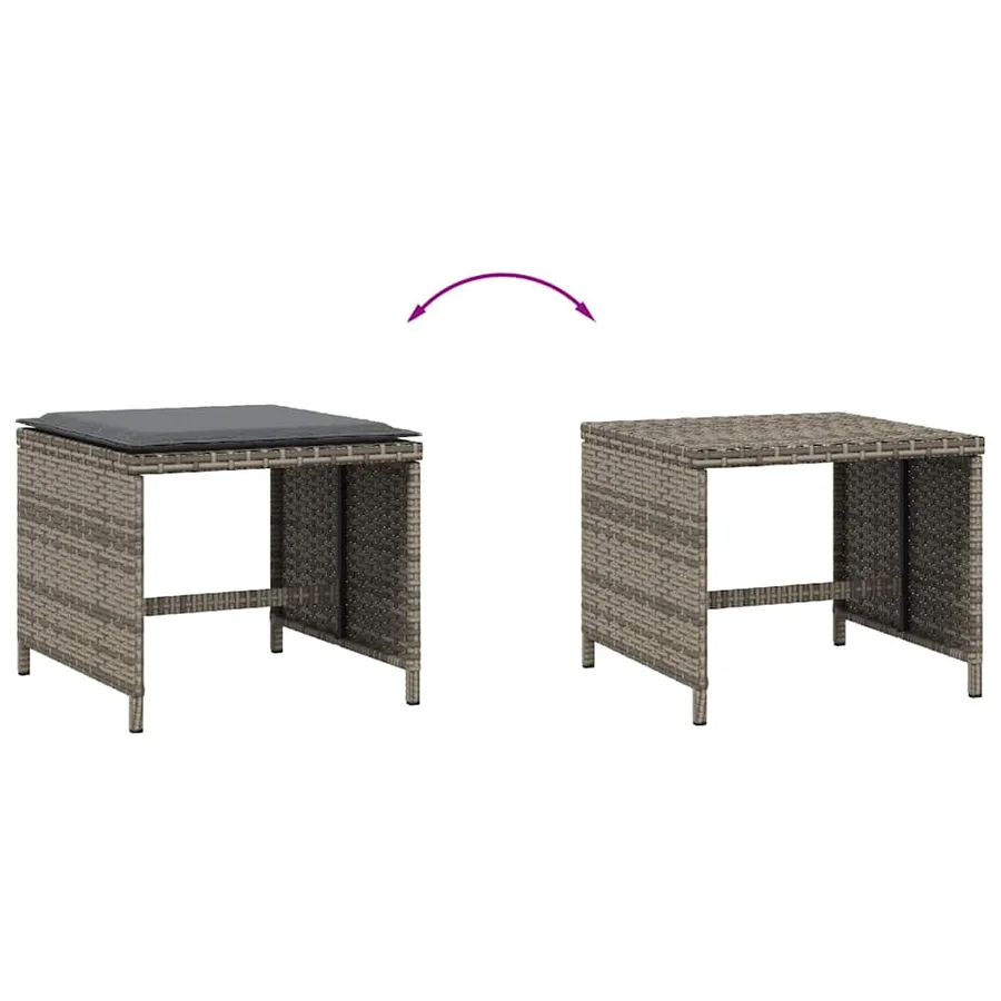 Tabourets de jardin et coussins lot de 4 gris 41x41x36 cm rotin - 7