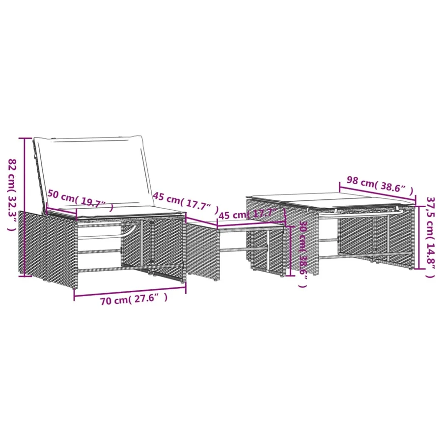 Chaises longues 2 pièces avec table en résine tressée grise - 12