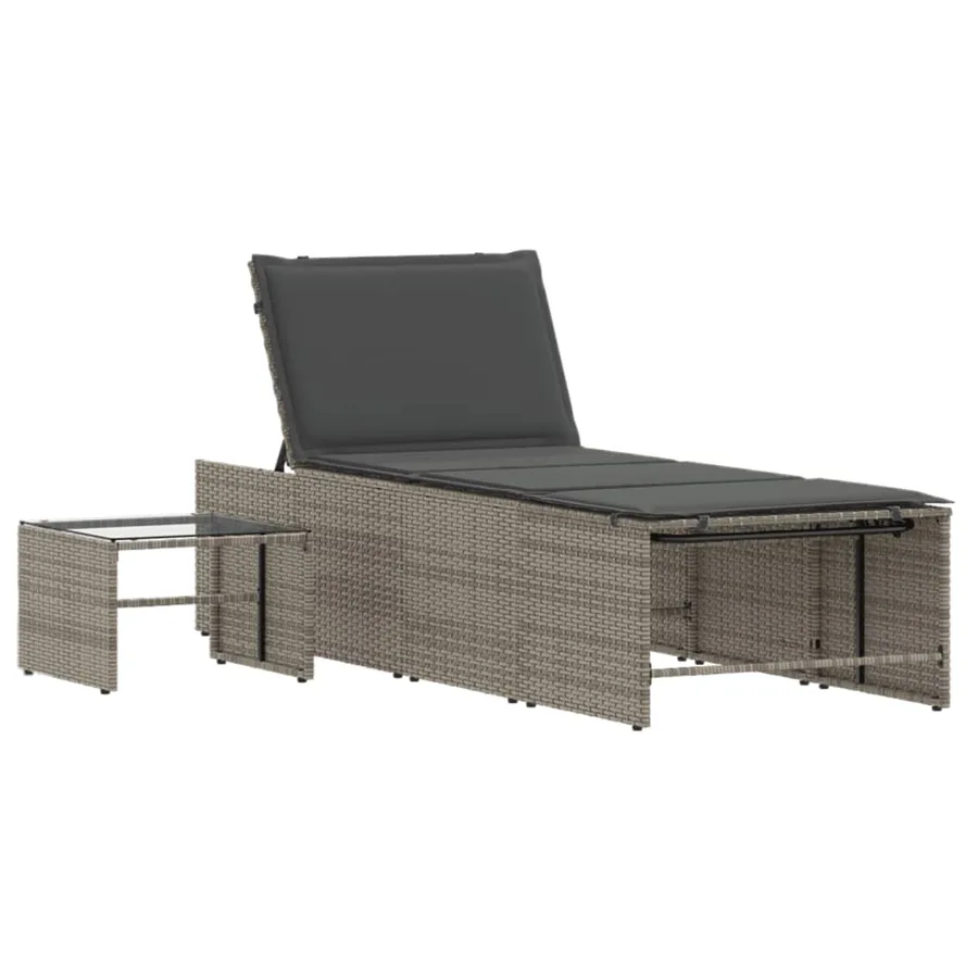 Chaises longues 2 pièces avec table en résine tressée grise - 5