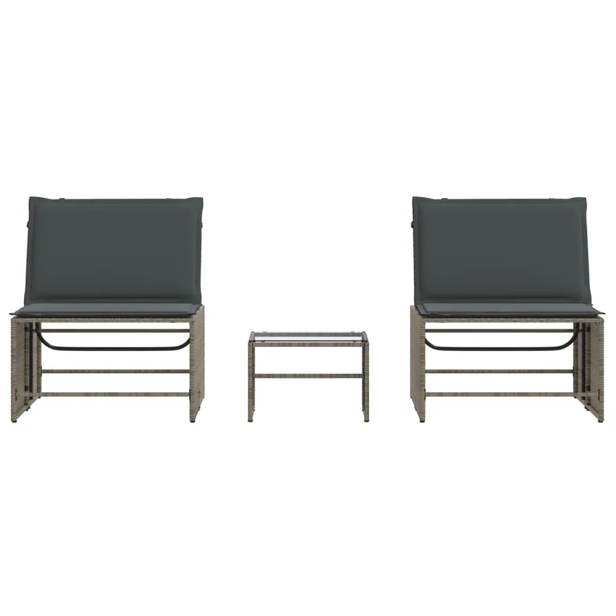 Chaises longues 2 pièces avec table en résine tressée grise - 6