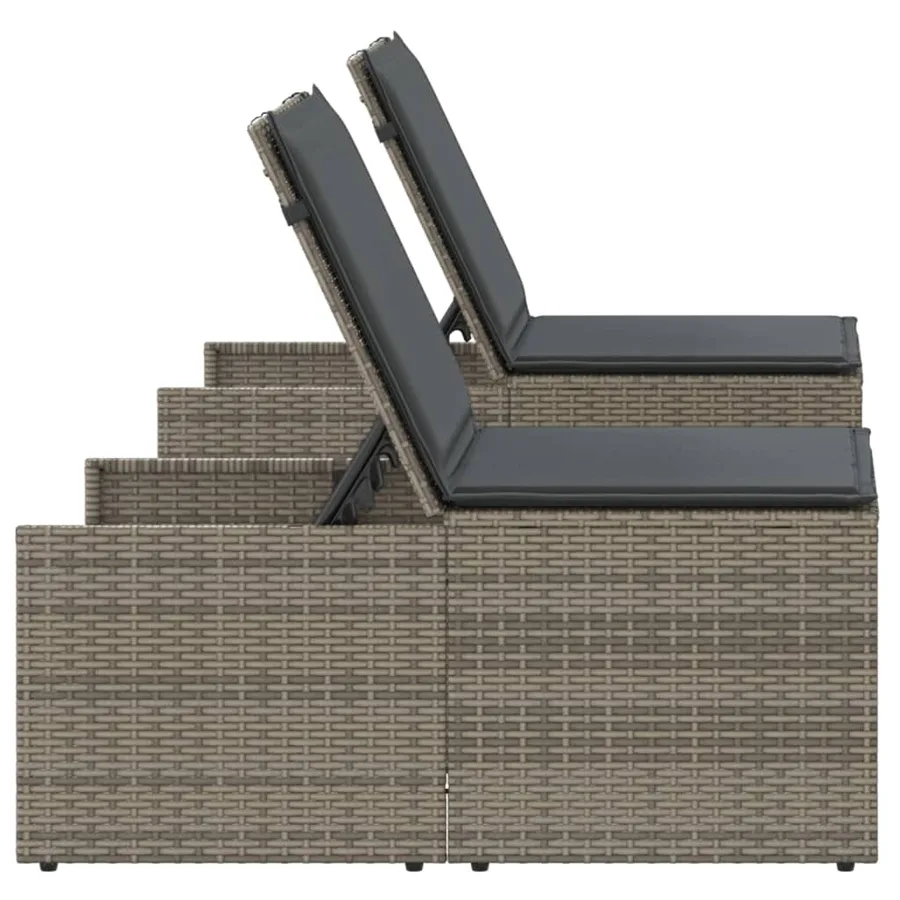 Chaises longues 2 pièces avec table en résine tressée grise - 7