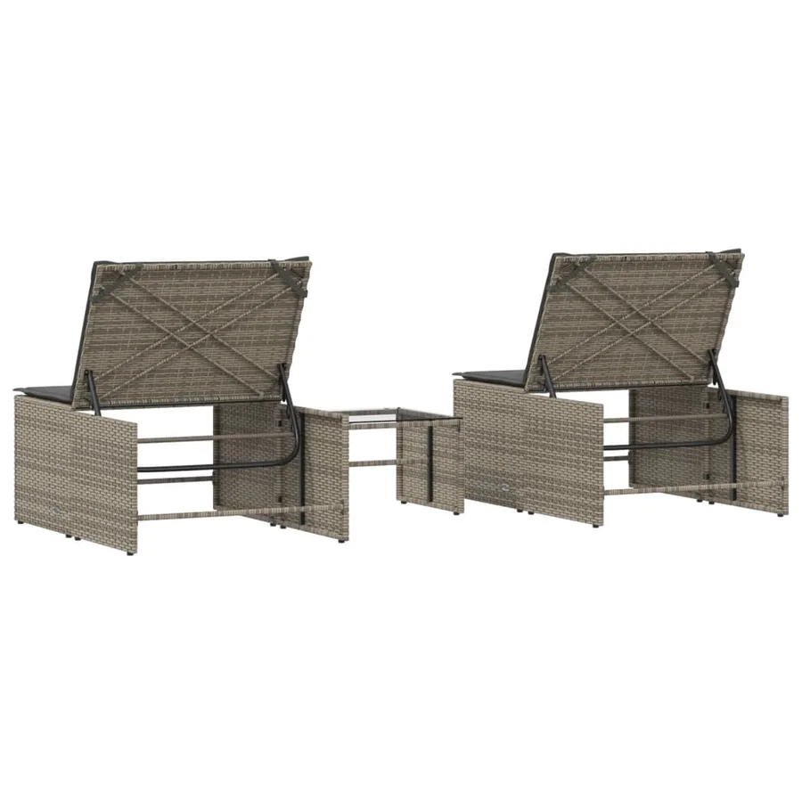 Chaises longues 2 pièces avec table en résine tressée grise - 8