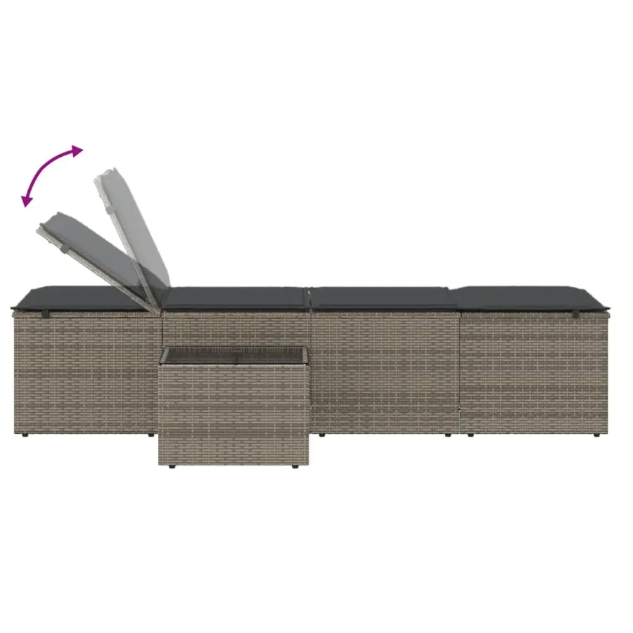 Chaises longues 2 pièces avec table en résine tressée grise - 9