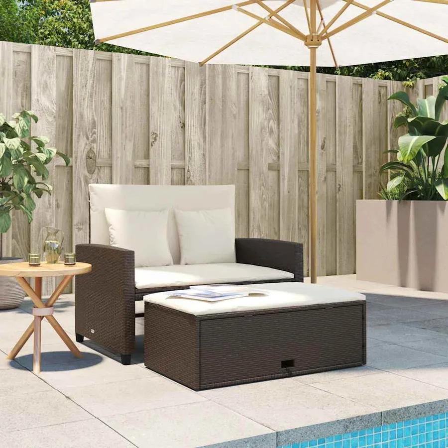 Canapé de jardin avec coussins 2 places marron résine tressée - 3
