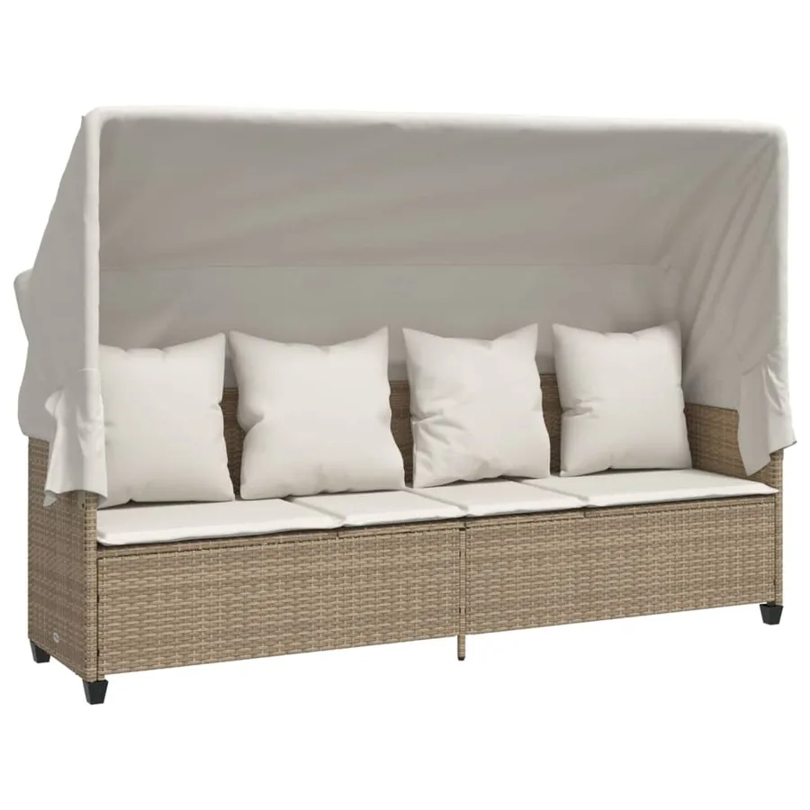 Chaise longue avec auvent et coussins beige résine tressée - 2