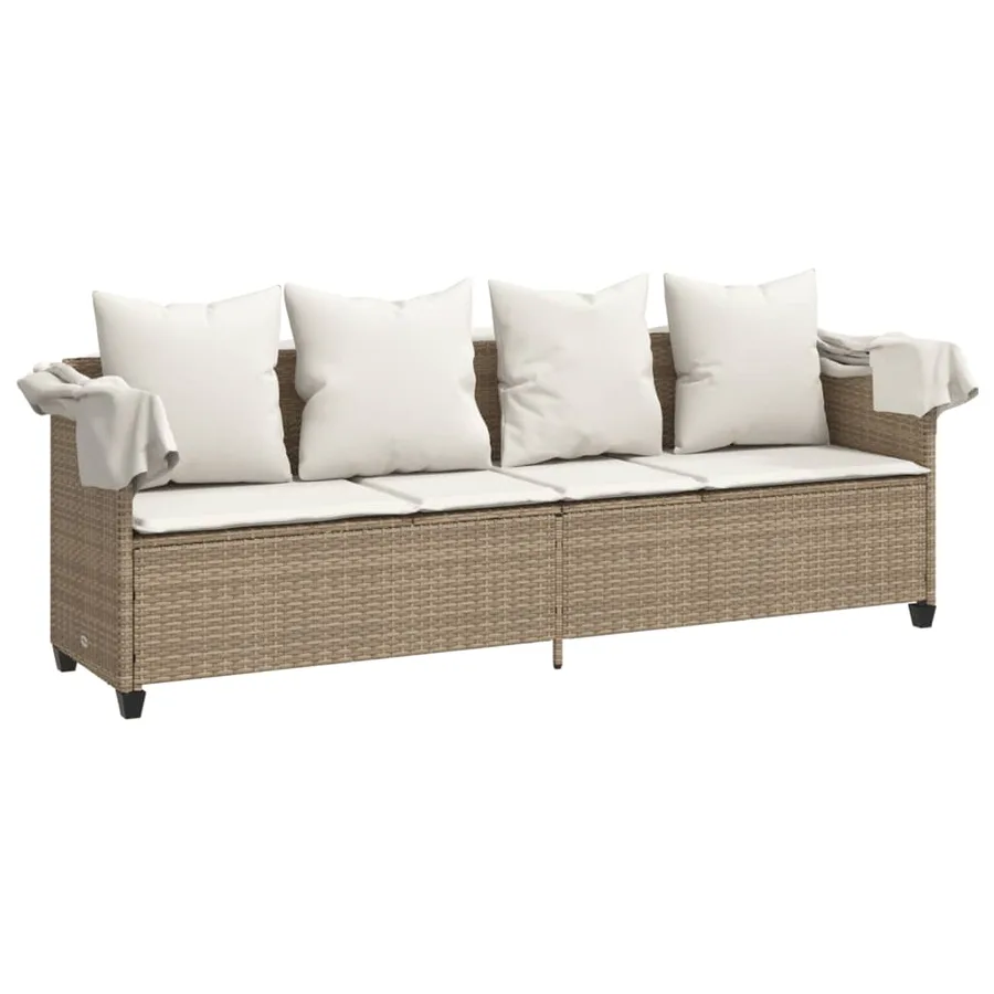 Chaise longue avec auvent et coussins beige résine tressée - 4