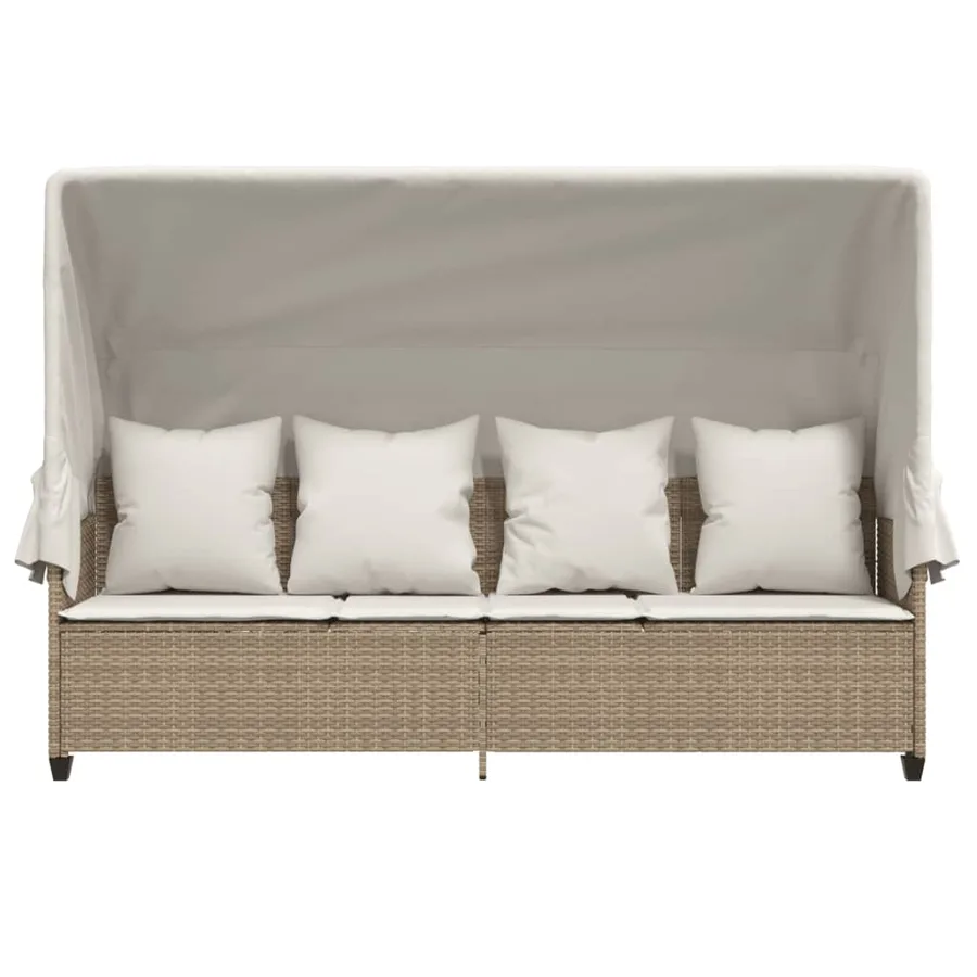 Chaise longue avec auvent et coussins beige résine tressée - 6