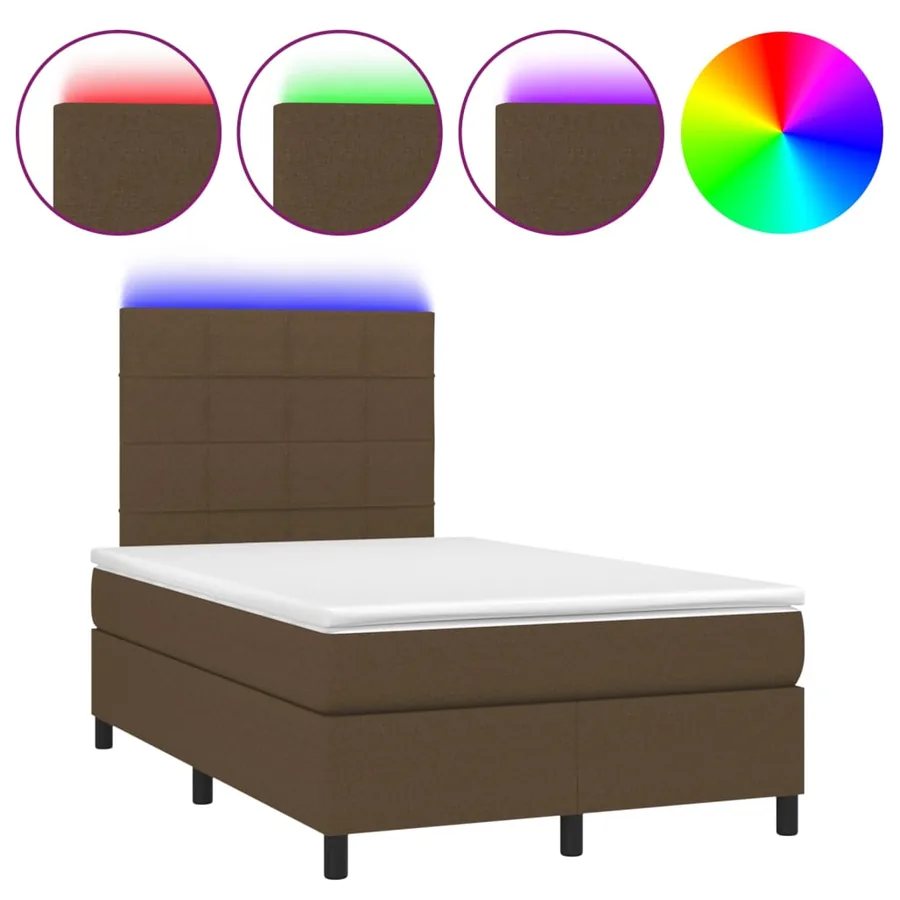 Sommier à lattes de lit matelas et LED Marron foncé 120x200 cm - 2